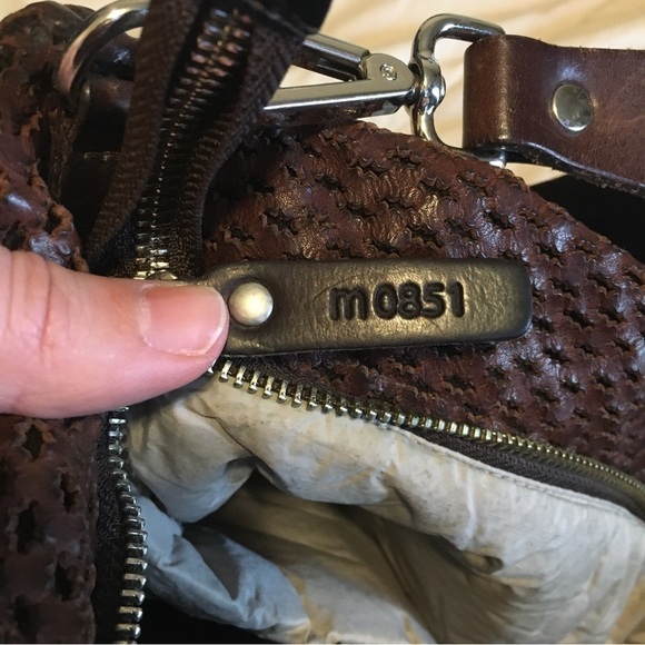 M0851 Brown Perforated Leather Crossbody Bag - Picture 9 of 12